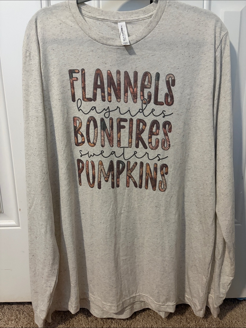 Flannels Bonfires Pumpkins Long Sleeve Tee - Beige